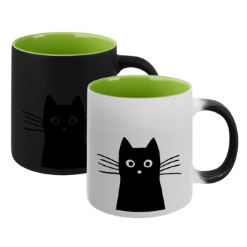 Μαύρη γάτα, Κούπα Μαγική εσωτερικό πράσινο, κεραμική 330ml που αλλάζει χρώμα με το ζεστό ρόφημα (1 τεμάχιο)