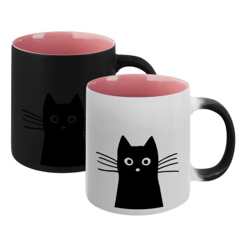 Μαύρη γάτα, Κούπα Μαγική εσωτερικό ΡΟΖ, κεραμική 330ml που αλλάζει χρώμα με το ζεστό ρόφημα (1 τεμάχιο)