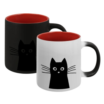 Μαύρη γάτα, Κούπα Μαγική εσωτερικό κόκκινο, κεραμική, 330ml που αλλάζει χρώμα με το ζεστό ρόφημα (1 τεμάχιο)