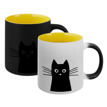 Μαύρη γάτα, Κούπα Μαγική εσωτερικό κίτρινη, κεραμική 330ml που αλλάζει χρώμα με το ζεστό ρόφημα (1 τεμάχιο)
