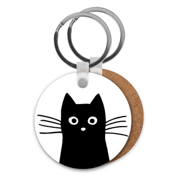 Μαύρη γάτα, Μπρελόκ Ξύλινο στρογγυλό MDF Φ5cm