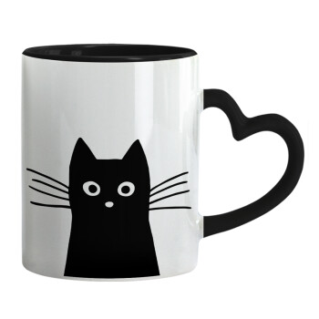 Black Cat, Mug heart black handle, ceramic, 330ml