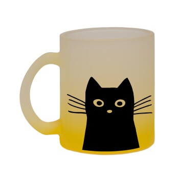Μαύρη γάτα, Κούπα γυάλινη δίχρωμη με βάση το κίτρινο ματ, 330ml