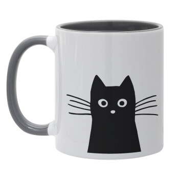 Μαύρη γάτα, Κούπα χρωματιστή γκρι, κεραμική, 330ml
