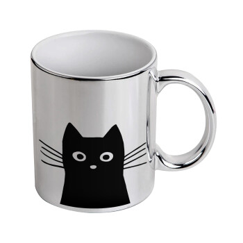 Black Cat, Mug ceramic, silver mirror, 330ml