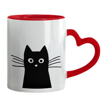 Μαύρη γάτα, Κούπα καρδιά χερούλι κόκκινη, κεραμική, 330ml