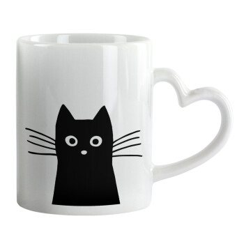 Μαύρη γάτα, Κούπα καρδιά χερούλι λευκή, κεραμική, 330ml