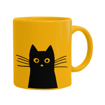Black Cat, Ceramic coffee mug yellow, 330ml (1pcs)