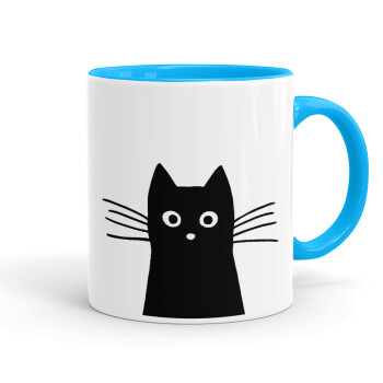 Black Cat, Mug colored light blue, ceramic, 330ml