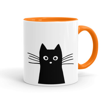 Μαύρη γάτα, Κούπα χρωματιστή πορτοκαλί, κεραμική, 330ml