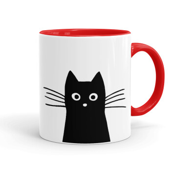 Μαύρη γάτα, Κούπα χρωματιστή κόκκινη, κεραμική, 330ml