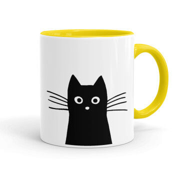 Μαύρη γάτα, Κούπα χρωματιστή κίτρινη, κεραμική, 330ml