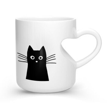 Μαύρη γάτα, Κούπα καρδιά λευκή, κεραμική, 330ml