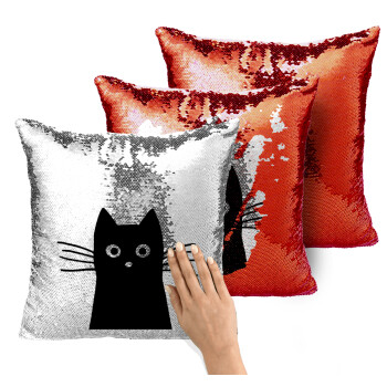Black Cat, Μαξιλάρι καναπέ Μαγικό Κόκκινο με πούλιες 40x40cm περιέχεται το γέμισμα