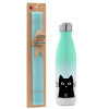 Easter Set, Metallic green/white thermos (Stainless steel), double-walled, 500ml & scented flat Easter candle (30cm) (TURQUOISE)
