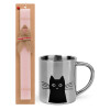 Easter Set, metallic thermal cup (300ml) & aromatic flat Easter candle (30cm) (PINK)