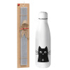 Easter Set, metallic stainless thermos bottle (500ml) & scented flat Easter candle (30cm) (GRAY)