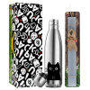 Easter Set, metallic stainless thermos flask (500ml) & scented flat Easter candle (30cm) (GRAY)