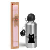 Easter Set, metallic Silver aluminum water bottle (500ml) & scented flat Easter candle (30cm) (PINK)