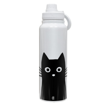 Black Cat, 1L Stainless Steel Thermal Bottle with Phone Holder & Double Wall Insulation