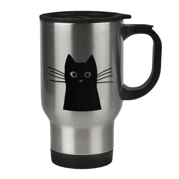 Μαύρη γάτα, Κούπα ταξιδιού ανοξείδωτη με καπάκι, διπλού τοιχώματος (θερμό) 450ml