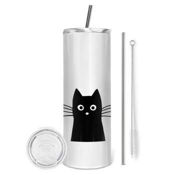 Black Cat, Tumbler stainless steel 600ml, with metal straw & cleaning brush