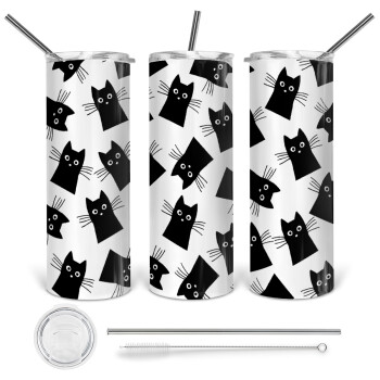 Black Cat, Tumbler stainless steel 600ml, with metal straw & cleaning brush