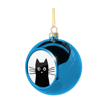 Μαύρη γάτα, Χριστουγεννιάτικη μπάλα δένδρου Μπλε 8cm