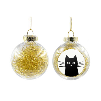 Black Cat, Transparent Christmas tree ball ornament with gold filling 8cm