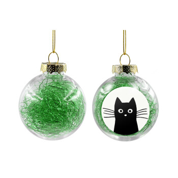 Μαύρη γάτα, Χριστουγεννιάτικη μπάλα δένδρου διάφανη με πράσινο γέμισμα 8cm