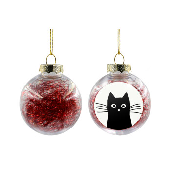 Μαύρη γάτα, Χριστουγεννιάτικη μπάλα δένδρου διάφανη με κόκκινο γέμισμα 8cm