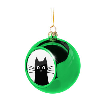Black Cat, Green Christmas tree ornament ball 8cm