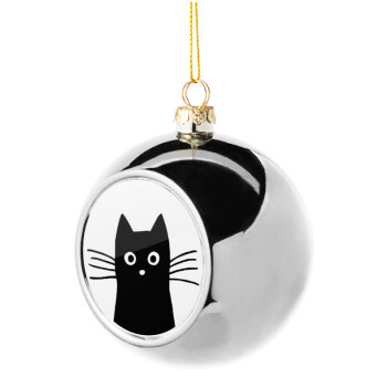 Μαύρη γάτα, Χριστουγεννιάτικη μπάλα δένδρου Ασημένια 8cm