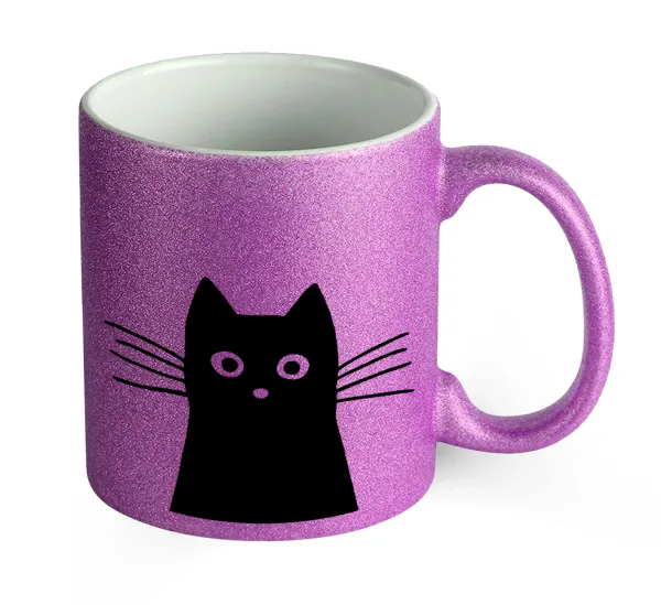 Black Cat — Purple glitter mug that sparkles, ceramic, 330ml