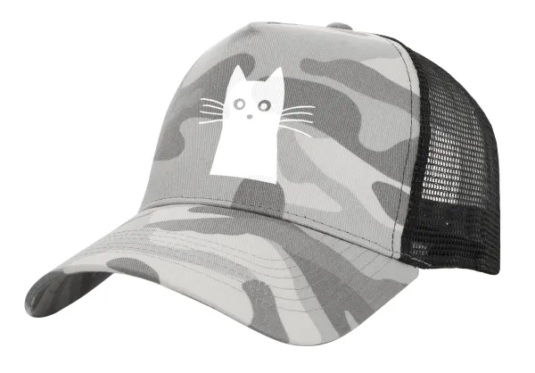 Black Cat — Adult Structured Trucker Hat, with Mesh, (Camouflage) Army Camo (100% COTTON, ADULT, UNISEX, ONE SIZE)