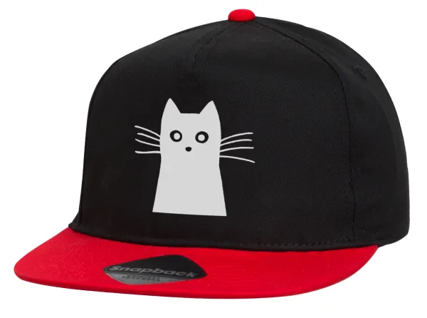 Black Cat — Flat Snapback Hat, Black/Red (100% COTTON, UNISEX, ONE SIZE)