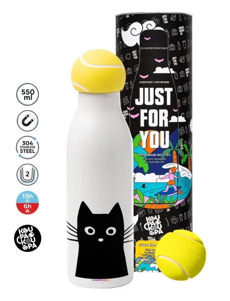 Black Cat — Tennis ball Metal mug thermos White, double wall, 550ml