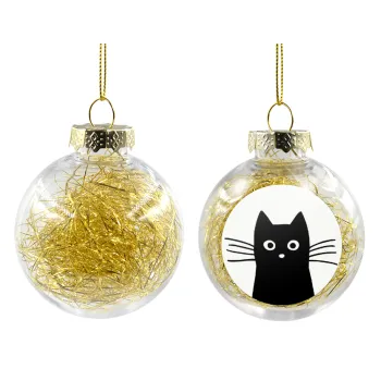 Μαύρη γάτα, Στολίδι Χριστουγεννιάτικη μπάλα δένδρου διάφανη με χρυσό γέμισμα 8cm