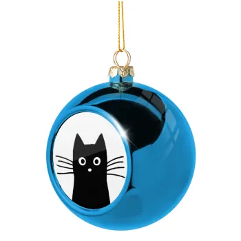 Μαύρη γάτα, Στολίδι Χριστουγεννιάτικη μπάλα δένδρου Μπλε 8cm