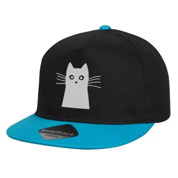 Μαύρη γάτα, Καπέλο παιδικό Flat Snapback, Μαύρο/Μπλε (100% ΒΑΜΒΑΚΕΡΟ, ΠΑΙΔΙΚΟ, UNISEX, ONE SIZE)
