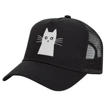 Black Cat, Trucker Hat with Mesh, Black, (COTTON, KIDS, UNISEX, ONE SIZE)