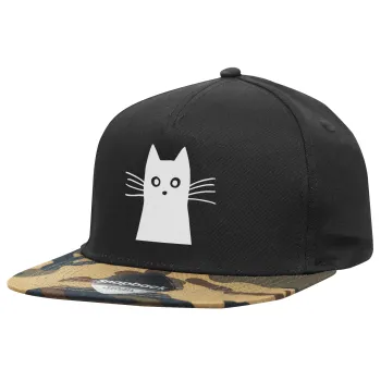 Black Cat, Adult Flat Snapback Hat Black/Camouflage, (100% COTTON TWILL, ADULT, UNISEX, ONE SIZE)