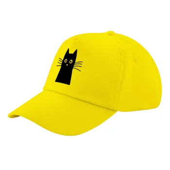 Black Cat, Child's Baseball Cap, 100% Cotton Twill, Yellow (COTTON, CHILD, UNISEX, ONE SIZE)