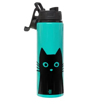 Μαύρη γάτα, Μεταλλικό παγούρι νερού με καπάκι ασφαλείας, αλουμινίου 850ml