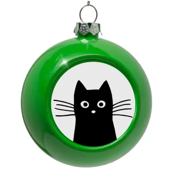 Black Cat, Green Christmas tree ornament bauble 8cm