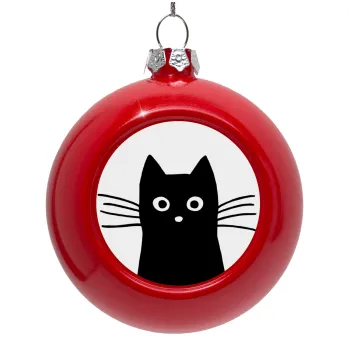 Black Cat, Red Christmas tree ornament bauble 8cm