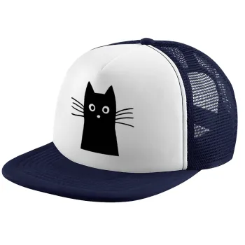 Black Cat, Children's Soft Trucker Cap with Dark Blue/White Mesh (POLYESTER, CHILDREN, ONE SIZE)