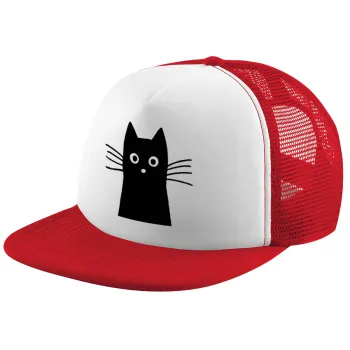 Black Cat, Children's Soft Trucker Hat with Red/White Mesh (POLYESTER, CHILDREN'S, ONE SIZE)
