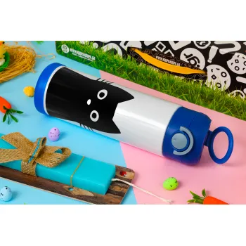 Black Cat, Easter candle, Childrens hot water bottle, stainless steel, with safety straw, BLUE (500ml)
