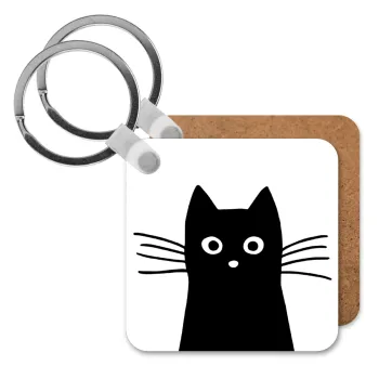 Black Cat, Μπρελόκ Ξύλινο τετράγωνο MDF